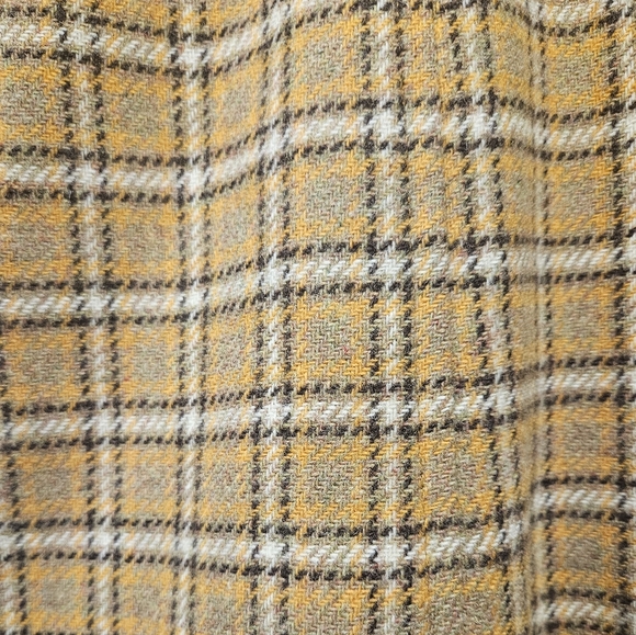 Vtg 60s Corner House Mustard Plaid Wool Tweed Mini Skirt Lined Metal Zipper L/XL - Picture 4 of 9